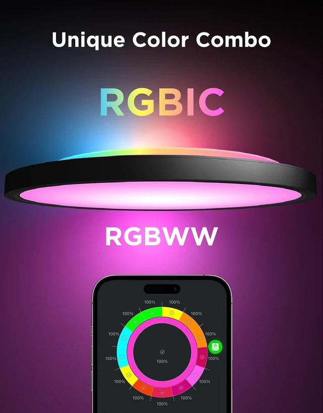 Alt view image 2 of 7 - Govee Smart Ceiling Light, RGBIC 2400LM 2700K-6500K 12 Inch 1 Pack Black