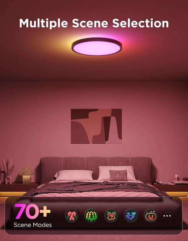 Alt view image 3 of 7 - Govee Smart Ceiling Light, RGBIC 2400LM 2700K-6500K 12 Inch 1 Pack Black