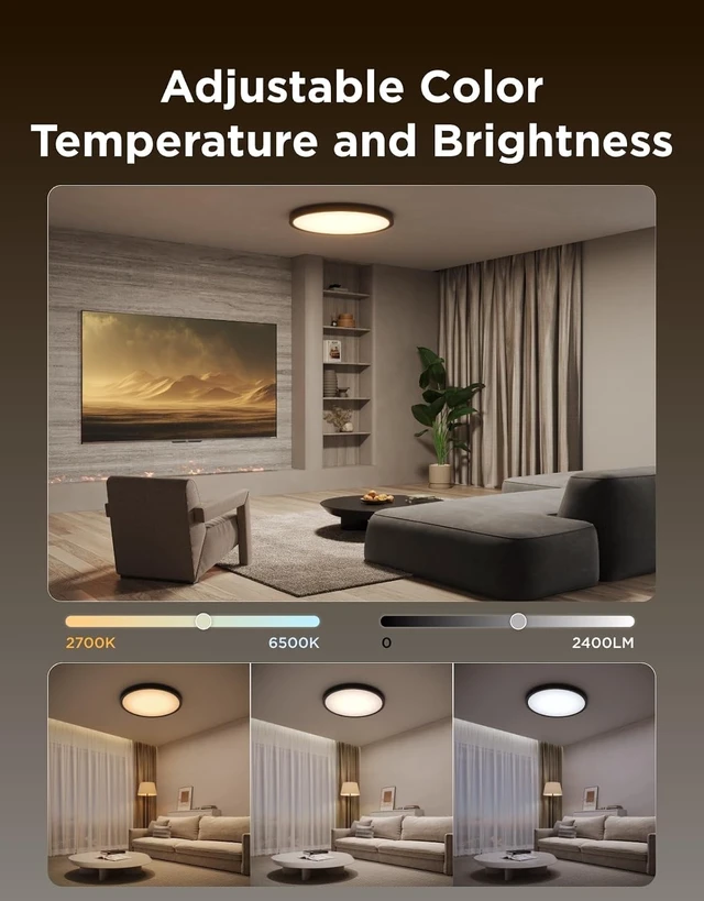 Alt view image 4 of 7 - Govee Smart Ceiling Light, RGBIC 2400LM 2700K-6500K 12 Inch 1 Pack Black