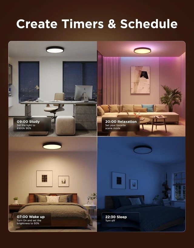 Alt view image 6 of 7 - Govee Smart Ceiling Light, RGBIC 2400LM 2700K-6500K 12 Inch 1 Pack Black