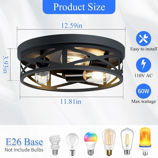 Alt view image 2 of 6 - SKEJAO Flush Mount Ceiling Light Fixture,3-Light Ceiling Light Fixture,Black Hallway Light Fixtures Ceiling,Light Fixtures Ceiling Mount for Kitchen,Farmhouse,Hall,Bedroom,Bathroom (1 Pack)