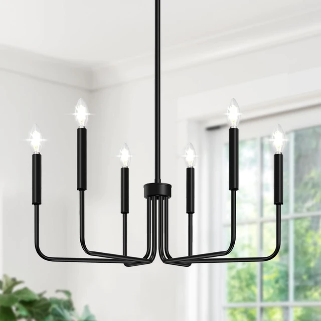 Main image of Black Chandelier, 6-Light Farmhouse Chandelier for Dining Room Lighting Fixtures Hanging, Industrial Modern Chandelier for Bedroom, Foyer, Hall, Kitchen, Living Room, Entryway (No Assembly Required)