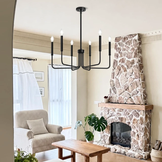 Alt view image 6 of 7 - Black Chandelier, 6-Light Farmhouse Chandelier for Dining Room Lighting Fixtures Hanging, Industrial Modern Chandelier for Bedroom, Foyer, Hall, Kitchen, Living Room, Entryway (No Assembly Required)