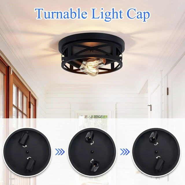 Alt view image 4 of 6 - SKEJAO Flush Mount Ceiling Light Fixture,Black 2-Light Hallway Light Fixtures Ceiling,Light Fixtures Ceiling Mount for Farmhouse,Kitchen,Hall,Bedroom,Bathroom (2 Pack)
