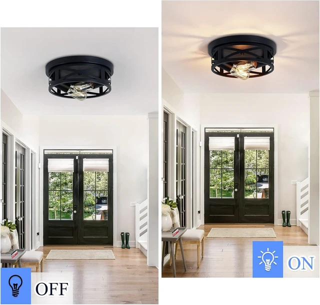 Alt view image 6 of 6 - SKEJAO Flush Mount Ceiling Light Fixture,Black 2-Light Hallway Light Fixtures Ceiling,Light Fixtures Ceiling Mount for Farmhouse,Kitchen,Hall,Bedroom,Bathroom (2 Pack)