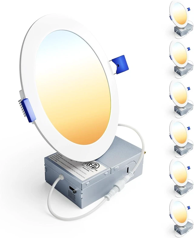 Main image of Ensenior 6 Pack 6 Inch LED Recessed Light, 5CCT Dimmable Canless Wafer