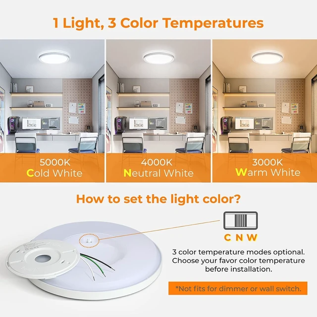 Alt view image 2 of 7 - BLNAN LED Flush Mount Ceiling Light, 12 Inch 24W 3000K/4000K/5000K Hardwire Light Fixture, Ultra Thin Round White Lamp for Kitchen Porch Bedroom Hallway Stairwell Basement, Non-dimmable 1 Pack