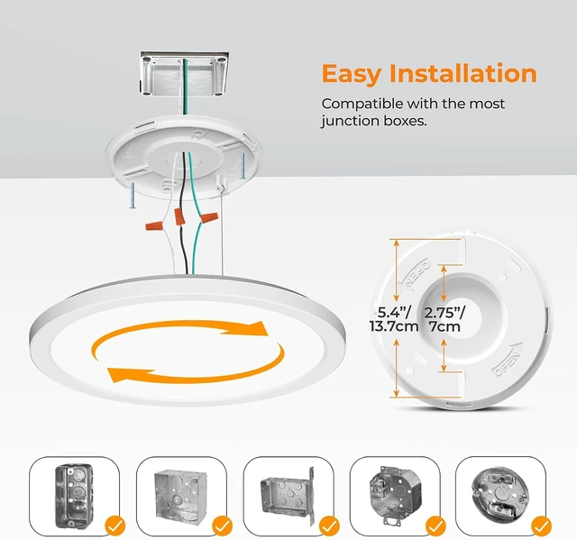 Alt view image 6 of 7 - BLNAN LED Flush Mount Ceiling Light, 12 Inch 24W 3000K/4000K/5000K Hardwire Light Fixture, Ultra Thin Round White Lamp for Kitchen Porch Bedroom Hallway Stairwell Basement, Non-dimmable 1 Pack