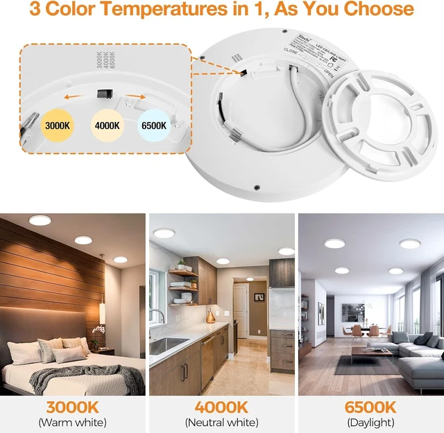Alt view image 3 of 6 - 2PACK LED Flush Mount Ceiling Light Fixture, 3000K-4000K-6500K & 100W Equivalent Modern Kitchen Recessed Ceiling Lamp 15W 1500Lm 7.5 Inch Closet Round Surface for Bathroom Laundry Bedroom Hallway