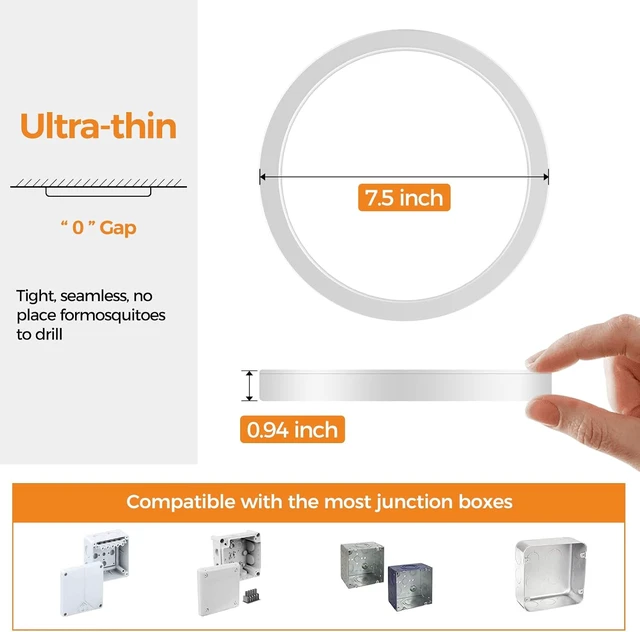 Alt view image 4 of 6 - 2PACK LED Flush Mount Ceiling Light Fixture, 3000K-4000K-6500K & 100W Equivalent Modern Kitchen Recessed Ceiling Lamp 15W 1500Lm 7.5 Inch Closet Round Surface for Bathroom Laundry Bedroom Hallway