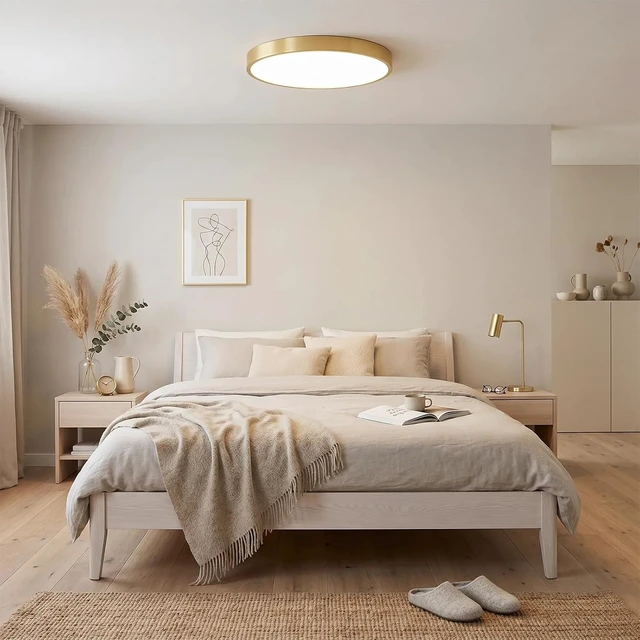 Alt view image 5 of 7 - SOTTAE 12 Inch Brushed Gold Metal Flush Mount LED Ceiling Light, 3000-5000K 20W Thin Round Modern Low Profile Ceiling Light Fixtures for Bedroom, Living Room, Kitchen, Entryway, Bathroom