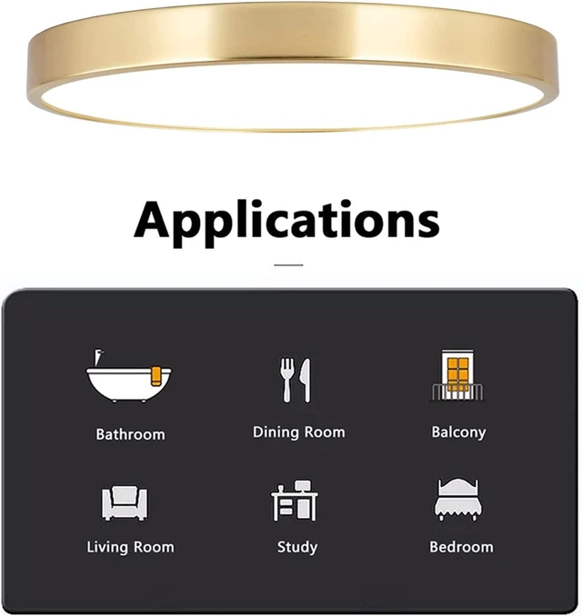 Alt view image 6 of 7 - SOTTAE 12 Inch Brushed Gold Metal Flush Mount LED Ceiling Light, 3000-5000K 20W Thin Round Modern Low Profile Ceiling Light Fixtures for Bedroom, Living Room, Kitchen, Entryway, Bathroom