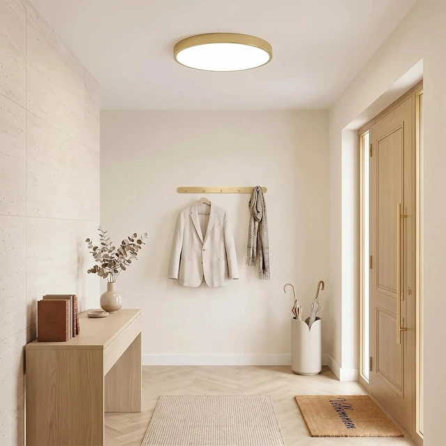 Alt view image 7 of 7 - SOTTAE 12 Inch Brushed Gold Metal Flush Mount LED Ceiling Light, 3000-5000K 20W Thin Round Modern Low Profile Ceiling Light Fixtures for Bedroom, Living Room, Kitchen, Entryway, Bathroom