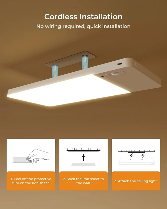 Alt view image 7 of 7 - Rechargeable Motion Sensor Ceiling Light Upgraded, Battery Closet Light