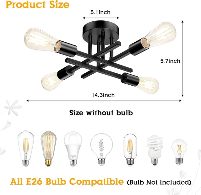 Alt view image 3 of 7 - TOBUSA Modern 4-Light Semi Flush Mount Ceiling Light Fixture, Matte Black