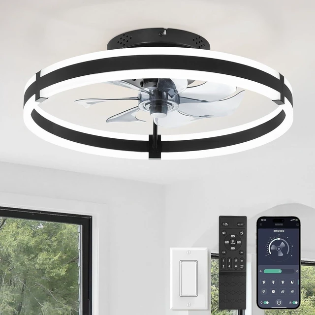 Main image of ZMISHIBO Low Profile 19.7'' Ceiling Fans with Lights and Remote, Black