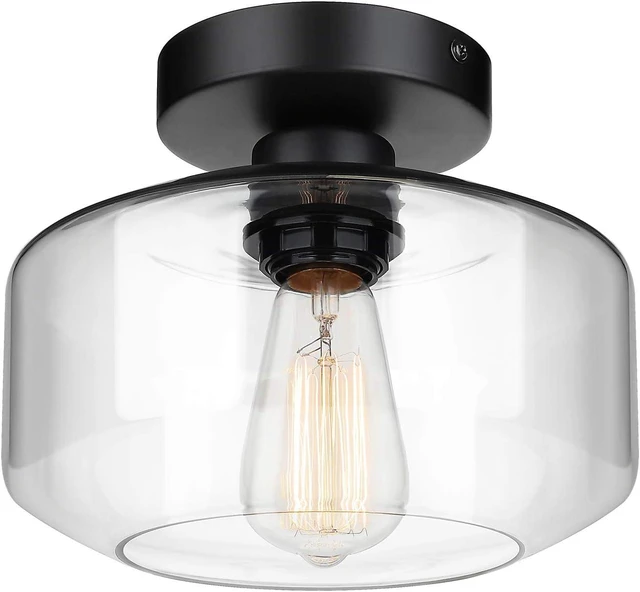 Main image of MAXvolador Industrial Semi Flush Mount Ceiling Light, Clear Glass Pendant Lamp Shade, Farmhouse Lighting for Hallway, Vintage Hanging Light Fixtures