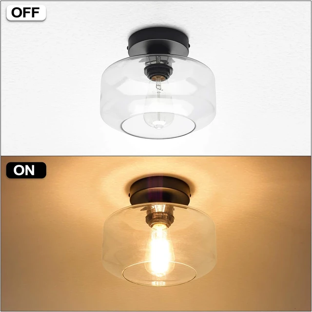 Alt view image 3 of 7 - MAXvolador Industrial Semi Flush Mount Ceiling Light, Clear Glass Pendant Lamp Shade, Farmhouse Lighting for Hallway, Vintage Hanging Light Fixtures
