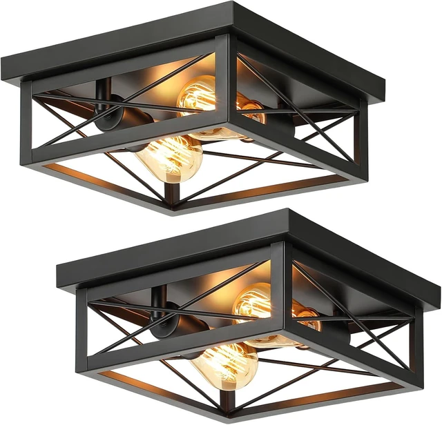 Main image of Kondras Modern 2-Light Industrial Square Flush Mount Ceiling Light, Black