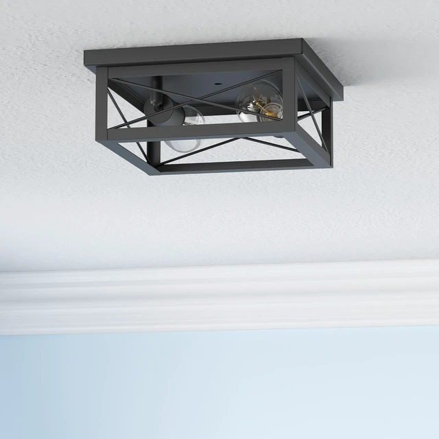 Alt view image 2 of 7 - Kondras Modern 2-Light Industrial Square Flush Mount Ceiling Light, Black