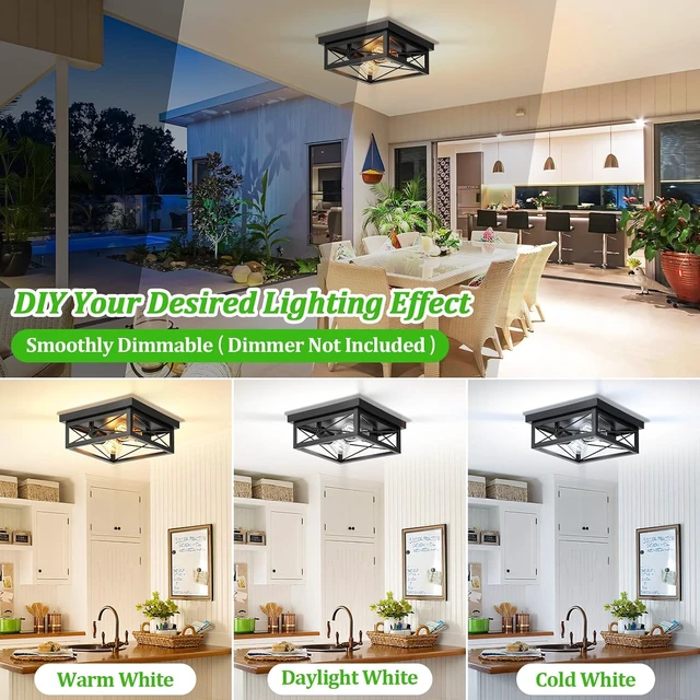 Alt view image 5 of 7 - Kondras Modern 2-Light Industrial Square Flush Mount Ceiling Light, Black