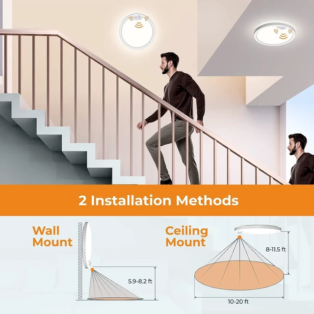 Alt view image 6 of 7 - BLNAN Motion Sensor Ceiling Light Wired, 12 Inch 3000K 4000K 5000K Selectable LED Flush Mount Light Fixture, Motion Activated Light with Timer for Hallway Stair Walk-in Closet, Non-Dimmable