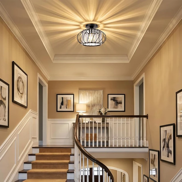 Alt view image 6 of 7 - Black Crystal Ceiling Light Fixture - Small Crystal Chandelier Semi Flush Mount Ceiling Light Modern Hallway Lights fixtures for Entryway Bedroom Porch Kitchen (11 Inch, Bulb not Included)
