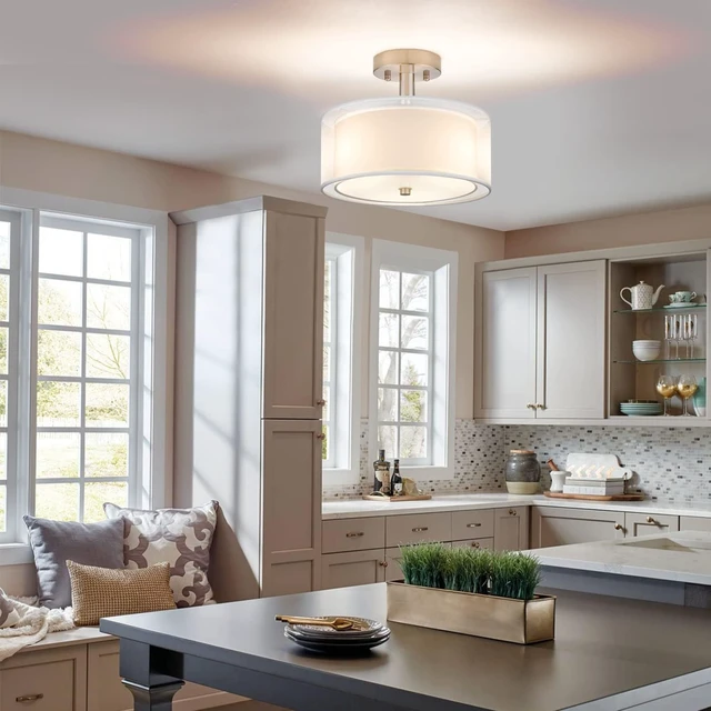 Alt view image 4 of 7 - 3-Light Semi Flush Mount Ceiling Light Fixture, Drum Light Ceiling Lighting