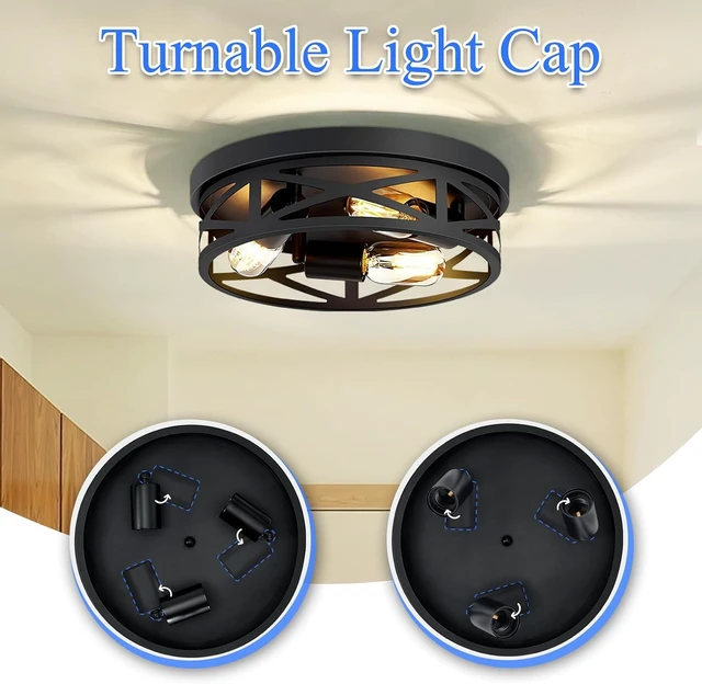 Alt view image 3 of 6 - SKEJAO Flush Mount Ceiling Light Fixture,3-Light Ceiling Light Fixture,Black Hallway Light Fixtures Ceiling,Light Fixtures Ceiling Mount for Kitchen,Farmhouse,Hall,Bedroom,Bathroom (1 Pack)