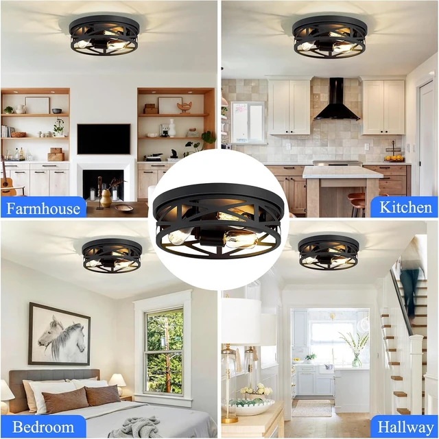 Alt view image 5 of 6 - SKEJAO Flush Mount Ceiling Light Fixture,3-Light Ceiling Light Fixture,Black Hallway Light Fixtures Ceiling,Light Fixtures Ceiling Mount for Kitchen,Farmhouse,Hall,Bedroom,Bathroom (1 Pack)