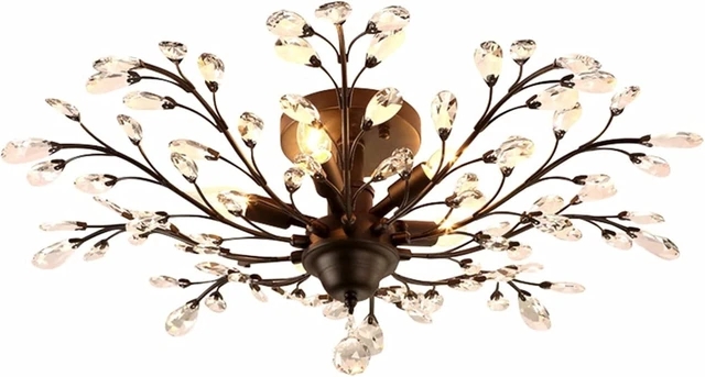 Main image of SEOL-Light Vintage Large Crystal Branches Chandeliers Black Close to Ceiling Light Flush Mount Fixture with 5 Light 200W 31.5" Dia;