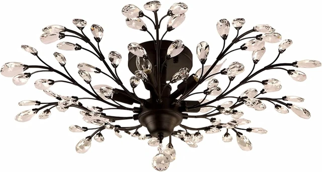 Alt view image 2 of 6 - SEOL-Light Vintage Large Crystal Branches Chandeliers Black Close to Ceiling Light Flush Mount Fixture with 5 Light 200W 31.5" Dia;