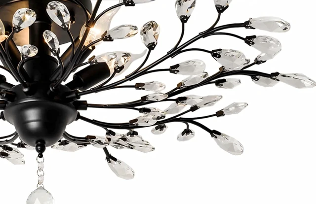 Alt view image 3 of 6 - SEOL-Light Vintage Large Crystal Branches Chandeliers Black Close to Ceiling Light Flush Mount Fixture with 5 Light 200W 31.5" Dia;