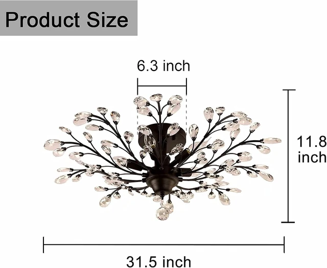Alt view image 5 of 6 - SEOL-Light Vintage Large Crystal Branches Chandeliers Black Close to Ceiling Light Flush Mount Fixture with 5 Light 200W 31.5" Dia;