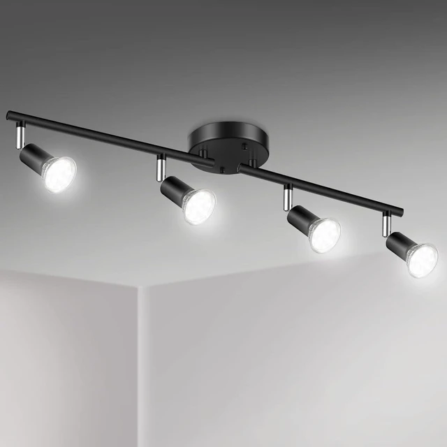 Main image of Unicozin LED 4 Light Track Lighting Kit, 24.8'' Black 4 Way Ceiling Spot Lighting, Flexibly Rotatable Head, Track Light Included 4 x LED GU10 Bulb (4W, Daylight White 5000K, 400LM)