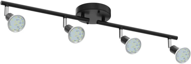 Alt view image 4 of 7 - Unicozin LED 4 Light Track Lighting Kit, 24.8'' Black 4 Way Ceiling Spot Lighting, Flexibly Rotatable Head, Track Light Included 4 x LED GU10 Bulb (4W, Daylight White 5000K, 400LM)