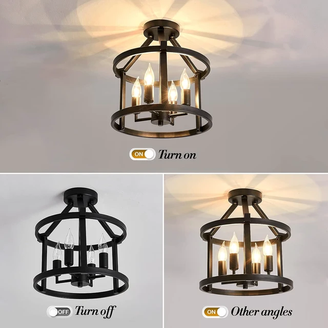 Alt view image 3 of 7 - UOFUS Metal Semi Flush Mount Ceiling Light Fixture 4 Candle Holder Matte Chandelier Farmhouse Ceiling Lamp for Dining Room Bedroom Kitchen Hallway EntrywayBlack