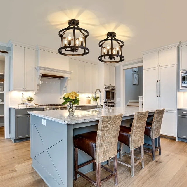 Alt view image 5 of 7 - UOFUS Metal Semi Flush Mount Ceiling Light Fixture 4 Candle Holder Matte Chandelier Farmhouse Ceiling Lamp for Dining Room Bedroom Kitchen Hallway EntrywayBlack