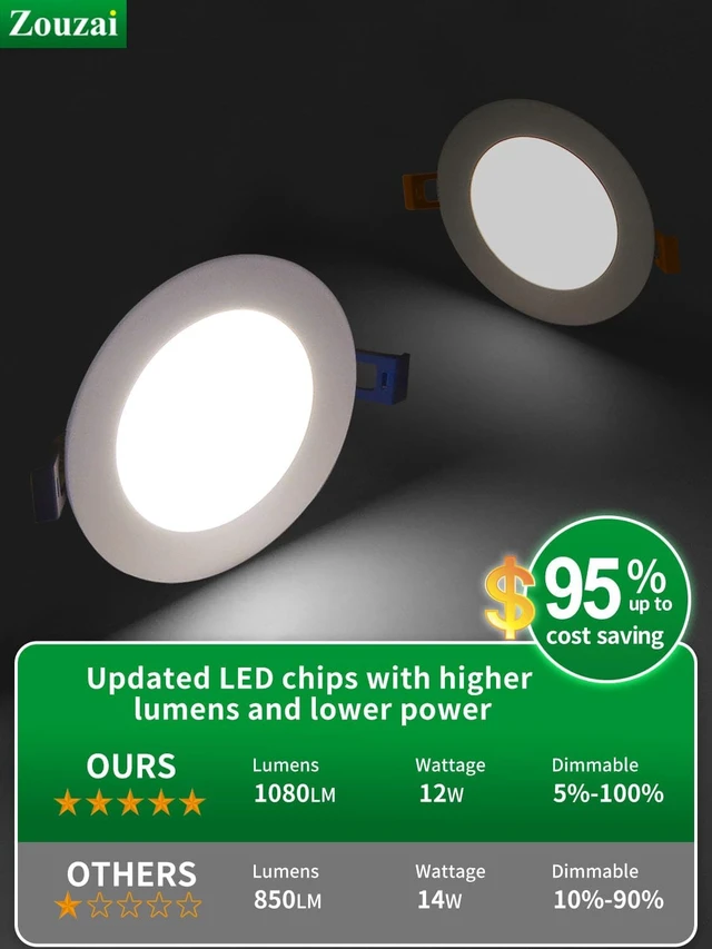 Alt view image 7 of 7 - zouzai 12 Pack 6 Inch LED Recessed Ceiling Light, 12W=110W, 5CCT, Dimmable