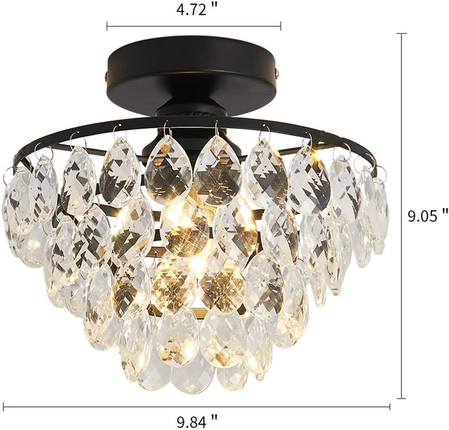 Alt view image 2 of 7 - YYJLX Modern Small Crystal Ceiling Light Fixture Mini Black Semi Flush Mount Chandelier Light Fixture for Hallway Bedroom Bathroom Closet e26