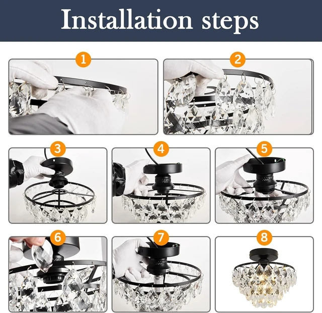 Alt view image 5 of 7 - YYJLX Modern Small Crystal Ceiling Light Fixture Mini Black Semi Flush Mount Chandelier Light Fixture for Hallway Bedroom Bathroom Closet e26