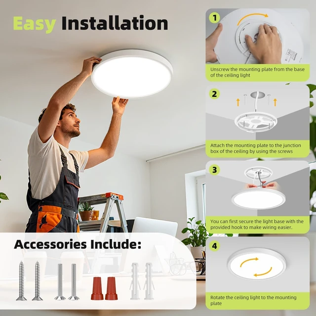 Alt view image 6 of 7 - hepside 12Inch Flush Mount Ceiling Light,5 Color Temperature Light Fixture