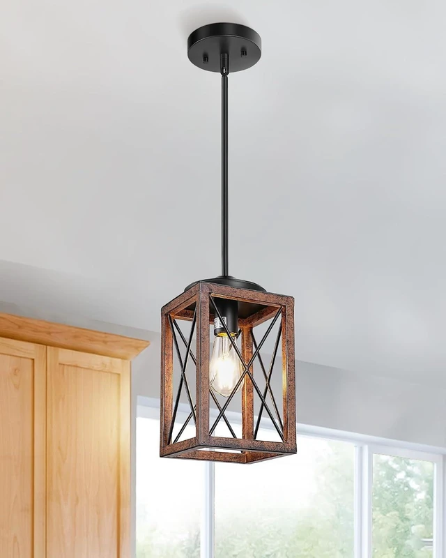 Main image of DEWENWILS Farmhouse Pendant Light Kitchen Island Wood Grain Brown