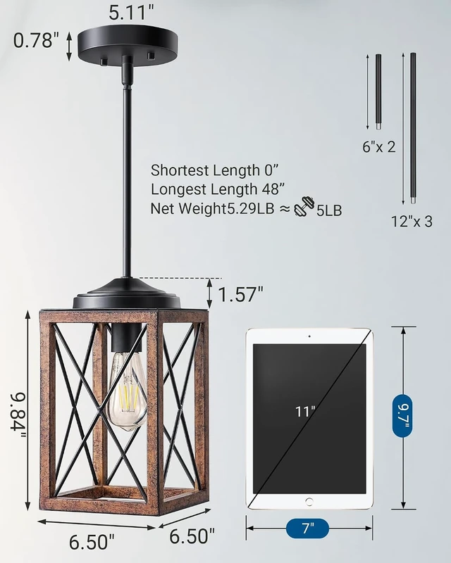 Alt view image 2 of 7 - DEWENWILS Farmhouse Pendant Light Kitchen Island Wood Grain Brown