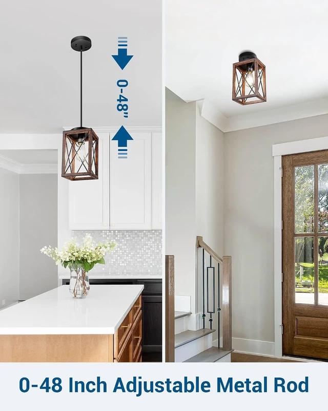Alt view image 4 of 7 - DEWENWILS Farmhouse Pendant Light Kitchen Island Wood Grain Brown