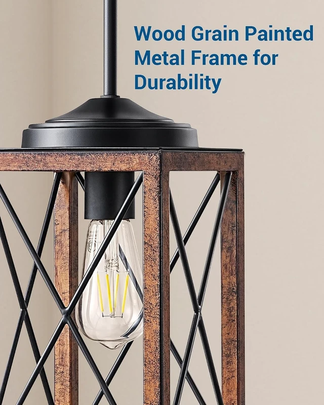 Alt view image 5 of 7 - DEWENWILS Farmhouse Pendant Light Kitchen Island Wood Grain Brown