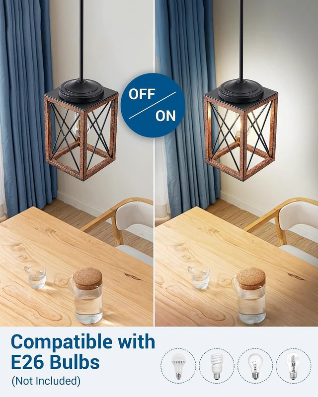 Alt view image 6 of 7 - DEWENWILS Farmhouse Pendant Light Kitchen Island Wood Grain Brown