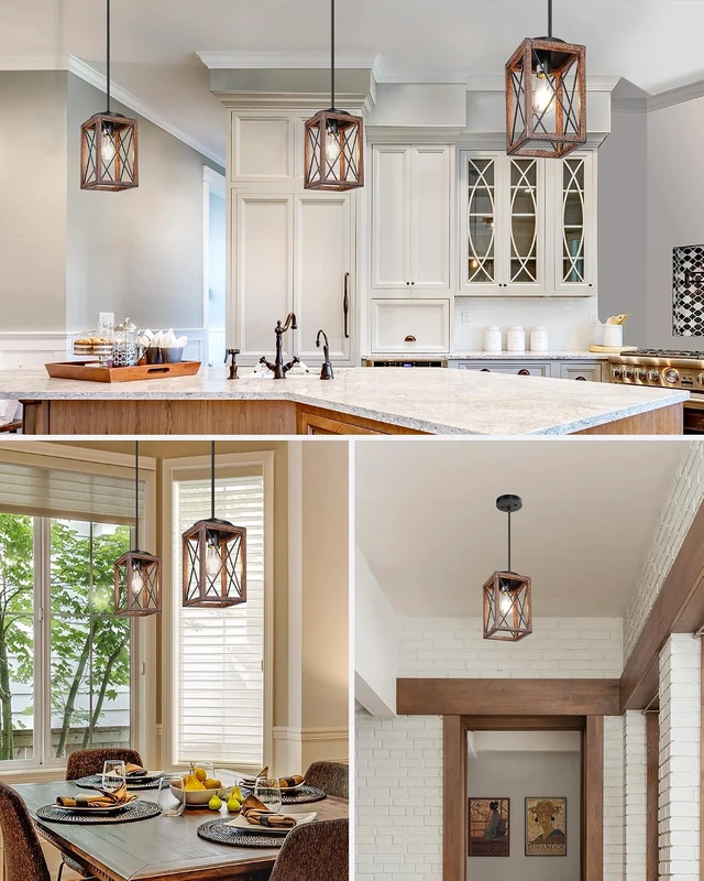 Alt view image 7 of 7 - DEWENWILS Farmhouse Pendant Light Kitchen Island Wood Grain Brown