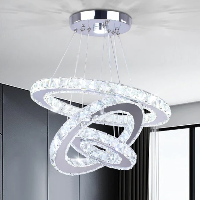 Main image of 3-Ring Modern Crystal Ring Adjustable Chandelier Ceiling Light Cool White