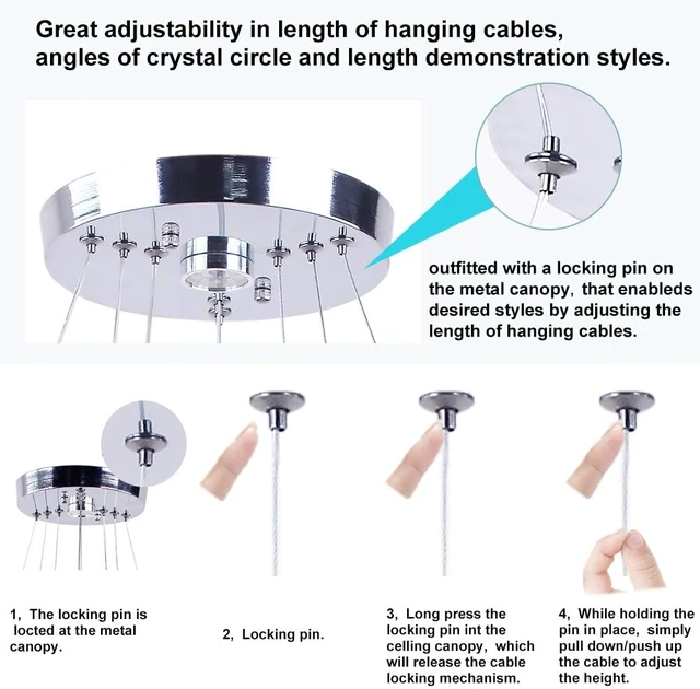 Alt view image 3 of 7 - 3-Ring Modern Crystal Ring Adjustable Chandelier Ceiling Light Cool White